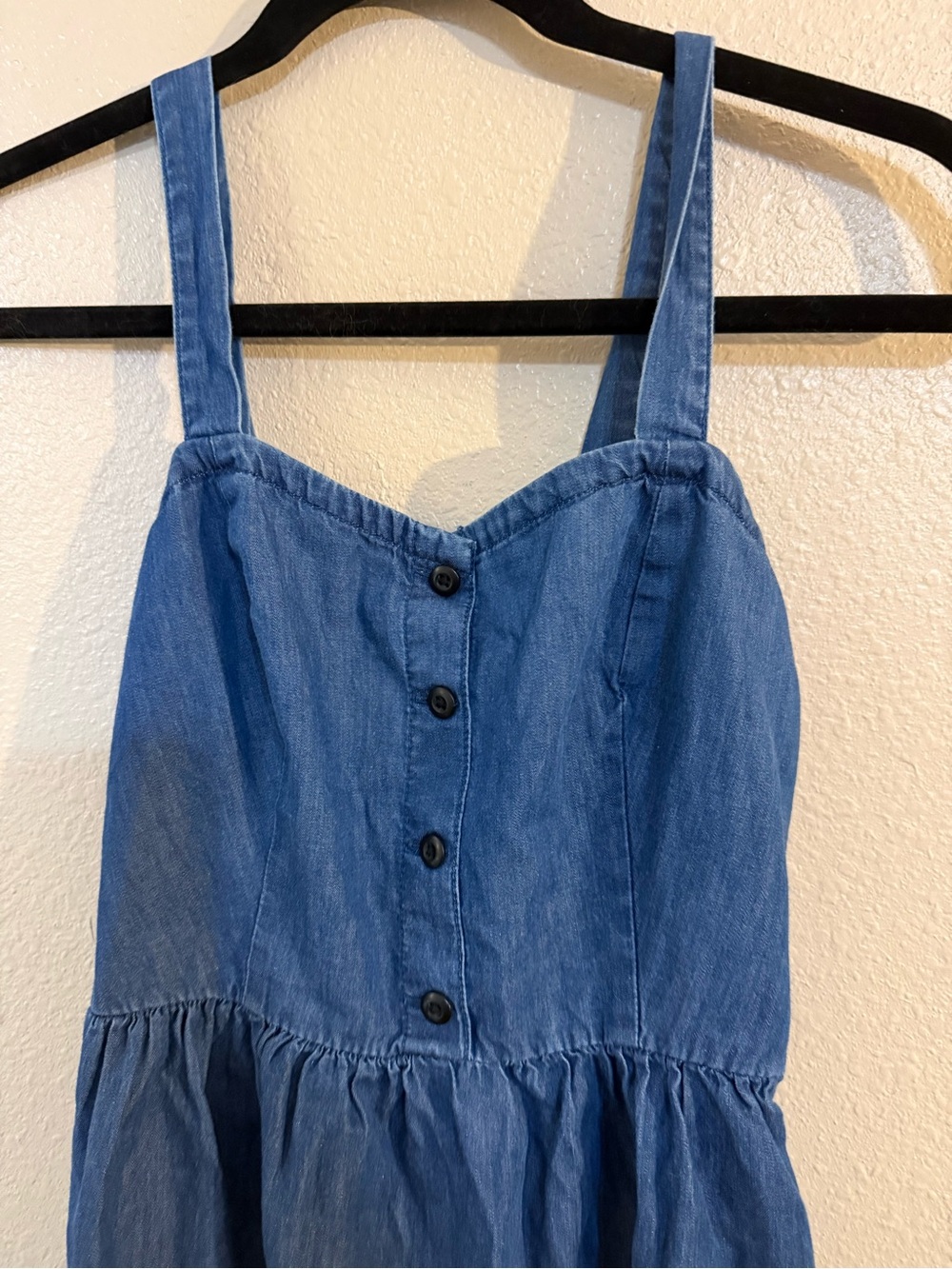 Vans Chambray Denim Short Dress Smocked Back XS Pockets - Picture 2 of 7